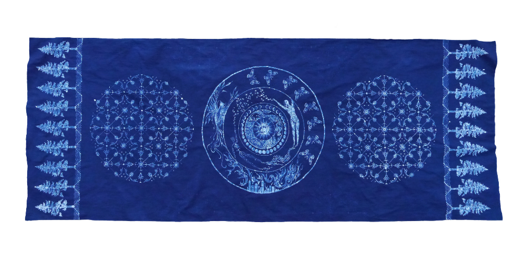 I'll Tye My Cloth To Your Cloth, one of Sonja Dahl's creations involving indigo.