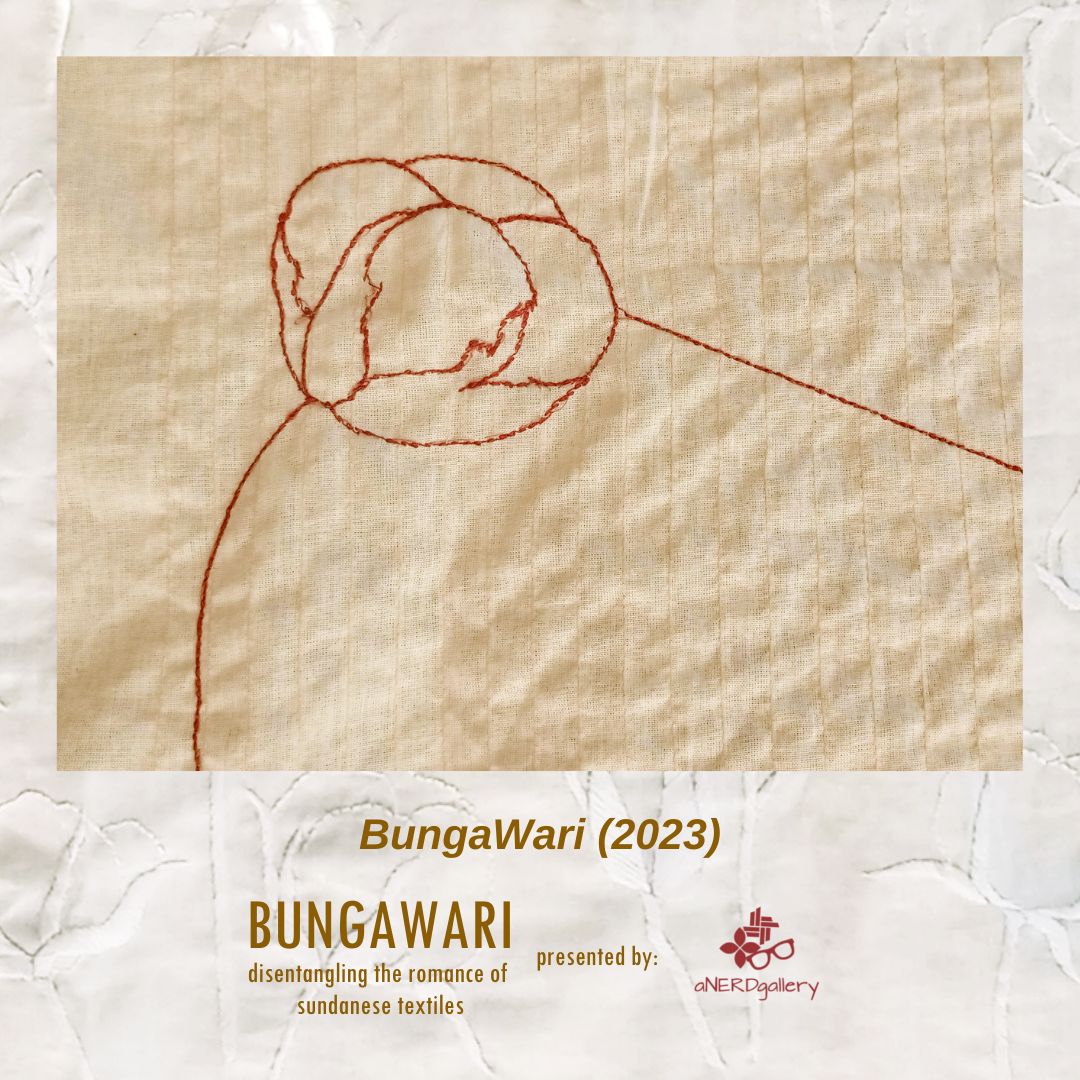Bungawari Poster - Hand-embroidered hand with gold yarns on white cotton.