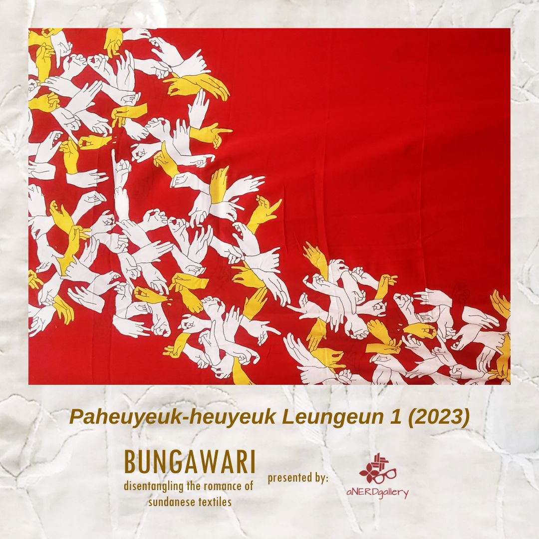 Bungawari Poster - Hand-embroidered hand with gold yarns on white cotton.